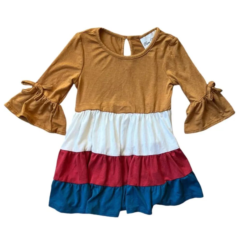 NEW Rare Editions Colorblock Dress Fall Colors Rayon Spandex Girl's Size 2T